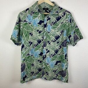 Club Room Luxury Men's Large Short Sleeve Button Up Shirt Linen Palms‎ Tropical